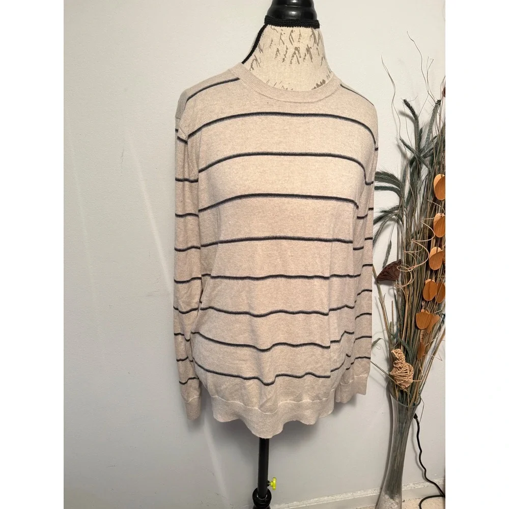 Banana Republic Mens Silk Cotton Cashmere Striped Sweater Tan Blue Large‎